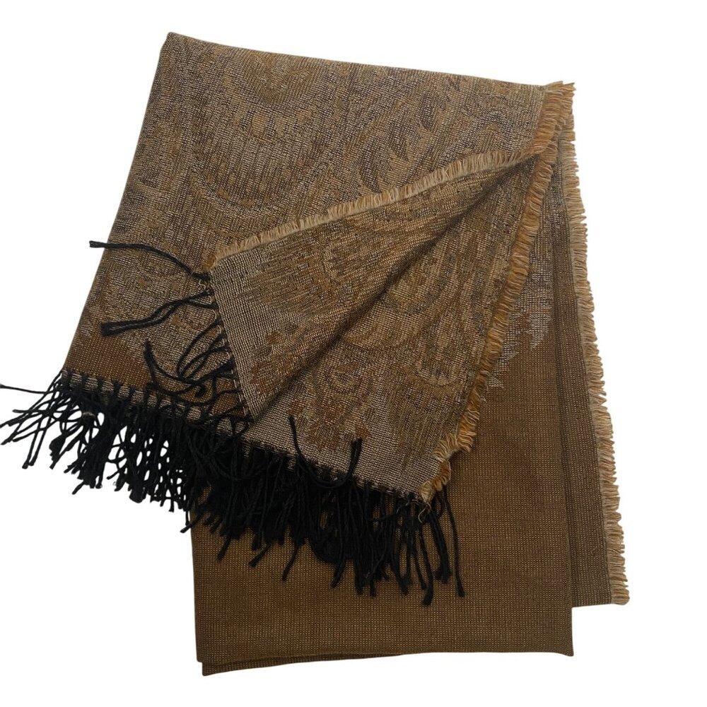 Craigmill 100% Pure New Wool Paisley Fringe tapestry throw blanket neutral brown